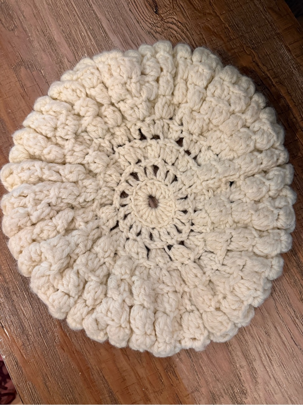 Handmade Crochet Cream Beret euro BoHo coquette - Picture 2 of 4
